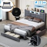 Lit double adulte 160x200 cm avec chargement usb type c �clairage led et 3 tiroirsrangement cadre de ...