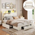 Lit double adulte 160x200 cm avec led et usb lit rembourr� avec 3 tiroirs et sommier t�te de lit de rangement ...