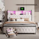 Lit double adulte 180x200 cm avec 4 tiroirs t�te de lit rangement avec chargement usb et type c sommier ...