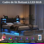 Lit double - ambiance - 180 x 200 cm - cadre de lit avec clairage led - sommier  lattes - 2 tiroirs ...