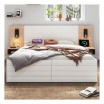Lit double en bois 160�200 cm avec 2 tiroirs cadre de lit adulte avec 2 tables de chevet lit double led ...