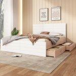 Lit double en bois 180�200cm avec 2 tiroirs lit moderne comprenant cadre de lit et sommier � lattes blanc ...