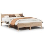 Lit double bois - kenneth - structure de lit - 2 personnes - sans matelas - 140x190 cm - bois de pin ...