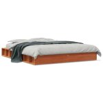 Lit double bois - kenneth - structure de lit - 2 personnes - sans matelas - cire marron 150x200cm bois ...