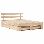 Lit double bois - kenneth - structure de lit - 2 personnes - avec tiroir marron 150x200 cm - bois massif ...