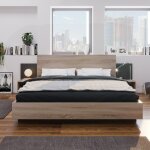 Lit double bois massif 160 x 200 cm avec 2 tables de chevet lit adulte moderne avec tte de lit  sommier ...