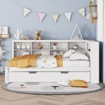 Lit double canap� - lit 140x200 + lit gigogne 90x190 bois massif blanc - usb rangements - multifonctionnel ...