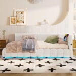 Lit double canap� - lit m�ridienne 140x200cm sommier lattes led usb / type - c hydraulique imitation ...