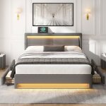 Lit rembourr 140x190 cm avec led et usb lit 2 personnes avec 4 tiroirs et tete de litlit double avec ...