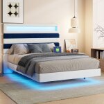 Lit double 140x190 cm avec t�te de lit r�glable cadre de lit 140x190 avec sommier led design flottant ...