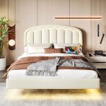 Lit double capitonné 140x200 - 2 personnes - tête de lit pétale Éclairage led réglable & design moderne ... Lit double capitonné 140x200 - 2 personnes - tête de lit pétale Éclairage led réglable & design moderne ...