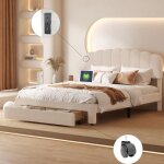 Lit double capitonn 140x200 cm avec prise port usb / type c lit 2 places avec tiroirs lit adulte sommier ...