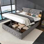 Lit double capitonn lit coffre160 * 200cm avec tte de lit  latteslit hydraulique 2 places avec downlight ...