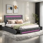 Lit double capitonn� 160 x 200cm eclairage led et 4 tiroirs - lit 2 personnes - avec t�te de lit r�glable ...