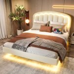 Lit double capitonné 160x200 - 2 personnes - tête de lit pétale Éclairage led réglable & design moderne ... Lit double capitonné 160x200 - 2 personnes - tête de lit pétale Éclairage led réglable & design moderne ...