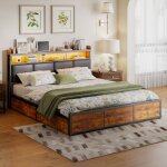 Lit double capitonn� 180�200 avec app - control led4 tiroirscadre de lit m�talliquesommier � lattes en ...