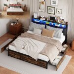 Lit 180x200 cm - rwudv - lit double 180x200cm - led rgb - rangement int�gr� - litcoffre 180x200 coffre ...