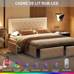 Lit double capitonné - ambiance - 160 x 200 cm - Éclairage led - avec 4 tiroirs - avec tête de lit hauteur ... Lit double capitonné - ambiance - 160 x 200 cm - Éclairage led - avec 4 tiroirs - avec tête de lit hauteur ...