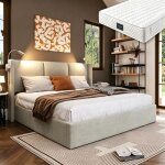 Lit double coffre 160x200 cm avec matelas � 720 ressorts - usb - sommier en bois massif - lampe de lecture ...