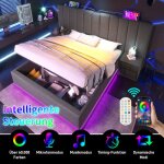 Lit double coffre 180x200 cm avec led et chargement usb - c avec sommier � lattes lin gris sans matelas ...