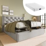 Lit double completlit coffre adult - grand espace de rangements - cotongris clair160x200 cm(avec matelas) ...