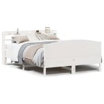 Lit double contemporain cadre de lit sans matelas blanc 140x190 cm bois de pin massif - 2 places sp3619bed4266 ...