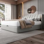 Lit double led capitonn 160 x 200 cm lit hydraulique avec ports usb clairage led rangements tte de ...