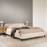 Lit double leverda 140x190 cm rev�tement en tissu lit style moderne pour 2 personnes cadre de lit avec ...