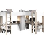 Lit double mezzanine combin enfant alexandra avec 2 bureaux et rangements - 2x90x200 cm - blanc / chne ...
