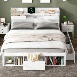 Lit double multifonction 180x200 usb + tiroirs + armoire intgre grand rangement blanc - enfant / ado ...