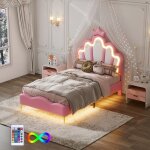 Lit double plat doux en cuir pu coussin - 90 x 200 cm - lit princesse en forme de couronne - led atmosphre ...