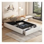 Lit double rembourr� 140 x 200 cm avec 2 tiroirs et sommier hydraulique lit 2 personnes lit coffre avec ...