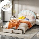 Lit double rembourr� 140 x 200 cm avec lampes led et 2 tiroir lit fille 140x200 cm en velours sommier ...