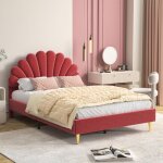 Lit double rembourr� 140x200 cm lit adulte avec t�te de lit en forme de fleur et sommier � lattes tissu ...