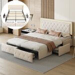 Lit double rembourr 140x200 cm avec led luminarix4 tiroirs lit capitonn cadre de lit adulte avec sommier ...