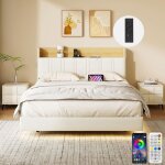 Lit double rembourr� 140x200 cm avec sommier lit 2 personnes avec led et usb lit flottant lit adulte ...