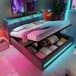 Lit coffre capitonn140x200cm lit double lit adulte tte de lit rembourr en lin avec usb et led sommier ...