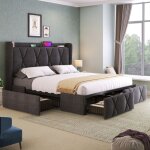 Lit double rembourr� 160 x 200 cm lit rembourr� avec 4 tiroirs de rangement t�te de lit avec �tag�res ...