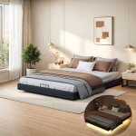 Lit double rembourr� 160 x 200 cm avec �clairage dambiance led lit plat avec sommier � lattes design ...