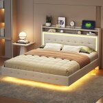 Lit double rembourr 160 x 200 cm avec clairage led et avec prise usb lit 2 personnes avec tte de lit ...