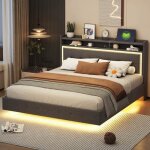 Lit double rembourr 160 x 200 cm avec clairage led et avec prise usb lit 2 personnes avec tte de lit ...
