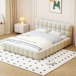 Lit double rembourr� 160x200lit capitonn�lit bubble avec sommier � latteslit 2 personneslit pour adultelinbeig ...