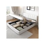 Lit double rembourr en cuir pu led avec coffre de rangement 160x200 cm tte de lit rglable port usb ...