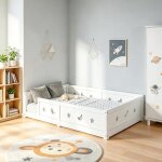 Lit double lit au sol 140x200 cm comanlai lit montessori avec sommier � lattes en bois massif brri�re ...