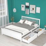 Lit double avec tiroirs 140x200 cm lit en bois avec tte de lit et sommier  latteslit enfant lit dadolescent ...