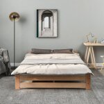 Lit double velours beige 140x190cm lit en bois pour adolescents et adultes avec tte rglable et sommier ...
