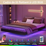 Lit double - vlyon - 160x200 cm - avec clairage led - structure en mtal - sans tte de lit - systme ...