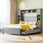 Lit doublesuperpos� enfant - espace de rangement - gris140�200boissans matelas - hauss spole