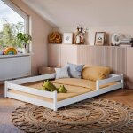 Lit enfant 120x200 cm - lit au sol - lit avec barri�re de s�curit� & sommier - lit montessori - lit simple ...