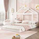 Lit enfant 140 x 200 cm forme maison sommier à lattes sans matelas pin blanc Lit enfant 140 x 200 cm forme maison sommier à lattes sans matelas pin blanc